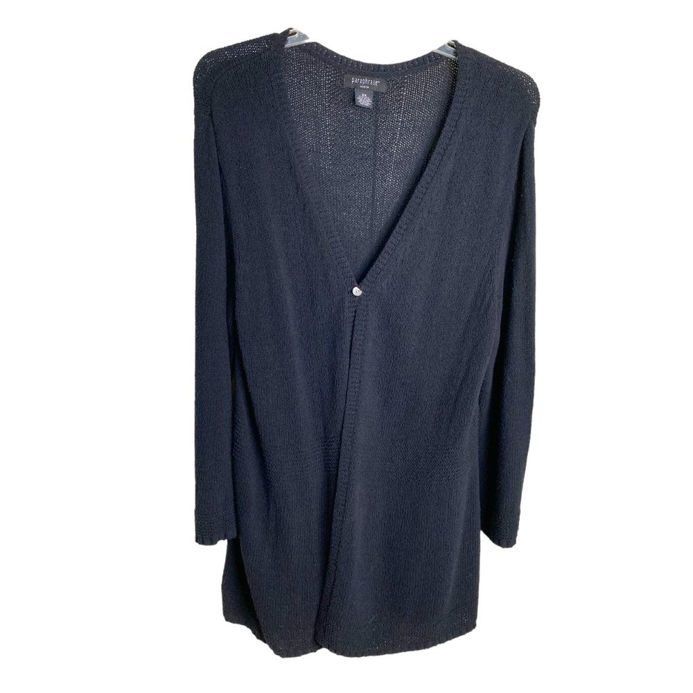 Paraphrase Woman Silk/Nylon 2X Sheer Knit Cardigan Single Button Office Goth